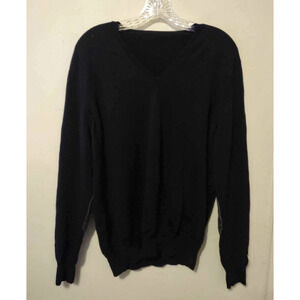 Unisex Black V Neck Wool Sweater Elbow Patches Made in Italy *See Measurements"